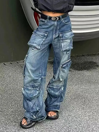 Vintage Multi-Pocket Denim Work Pants