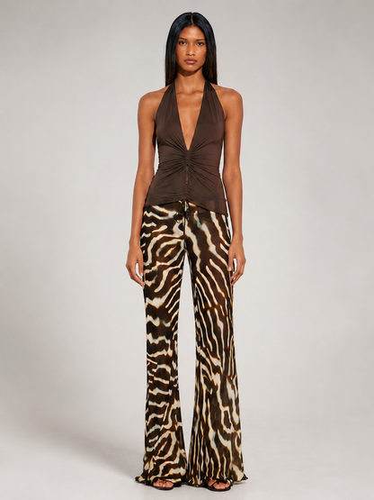 Abstract Zebra Flared Pants